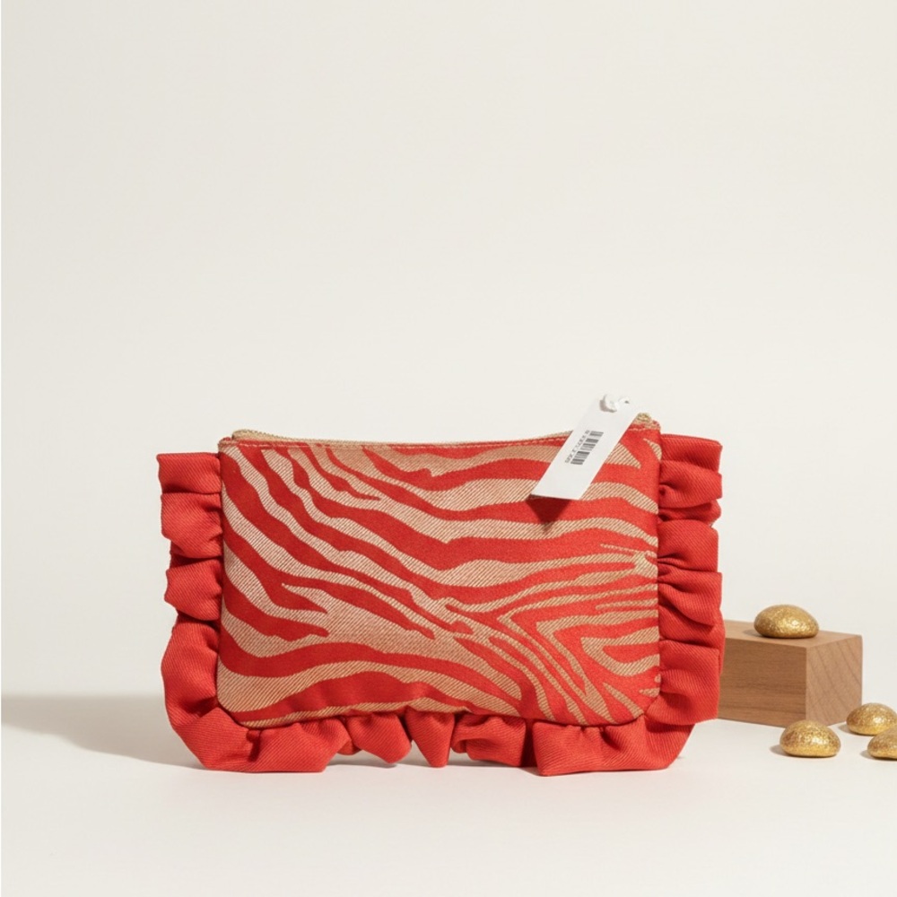 Red Ruffled Zebra Print Clutch